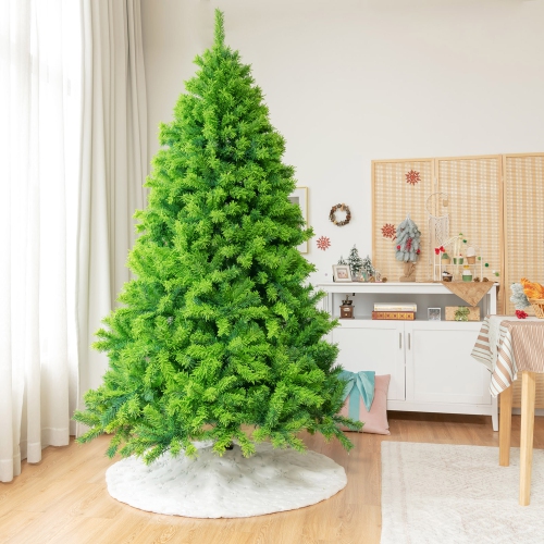 GYMAX  7.5 Ft Verdant Artificial Christmas Tree Hinged Flocked Xmas Tree In Green