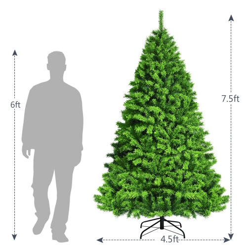 Gymax 7.5 FT Verdant Artificial Christmas Tree Hinged Green Flocked Xmas Tree