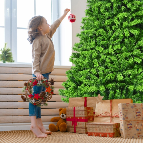 Gymax 7.5 FT Verdant Artificial Christmas Tree Hinged Green Flocked Xmas Tree