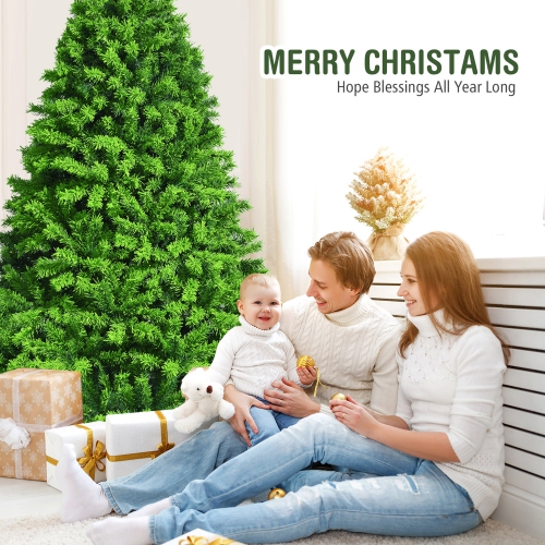 Gymax 7.5 FT Verdant Artificial Christmas Tree Hinged Green Flocked Xmas Tree