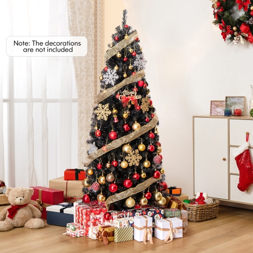 Gymax 6 FT Pre-lit Black Halloween Tree Artificial PVC Slim Pencil Christmas Tree