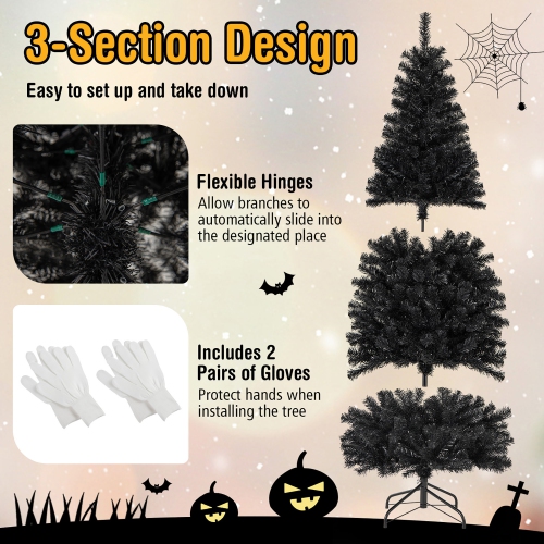 Gymax 6 FT Pre-lit Black Halloween Tree Artificial PVC Slim Pencil Christmas Tree