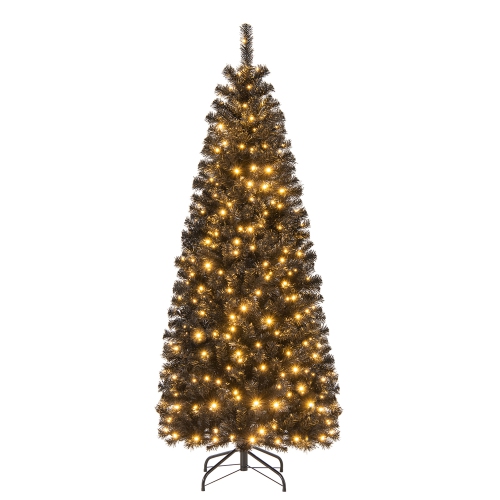 Gymax 6 FT Pre-lit Black Halloween Tree Artificial PVC Slim Pencil Christmas Tree