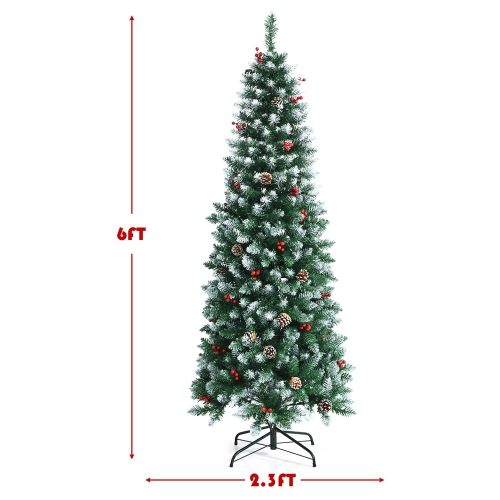 Gymax 6 FT Pre-lit Hinged Christmas Tree Artificial Pencil Xmas Tree w/ LED Lights