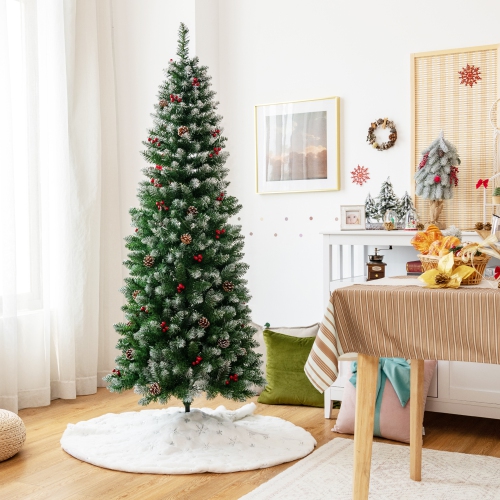 Gymax 6 FT Pre-lit Hinged Christmas Tree Artificial Pencil Xmas Tree w/ LED Lights