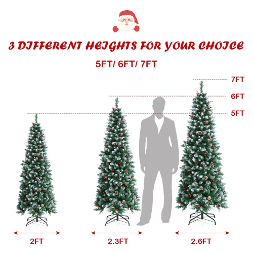 Gymax 6 FT Pre-lit Hinged Christmas Tree Artificial Pencil Xmas Tree w/ LED Lights