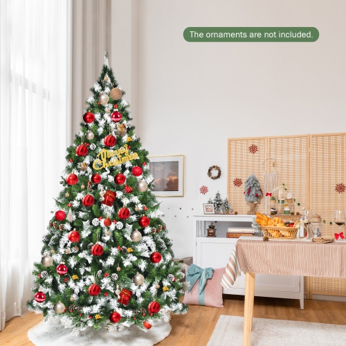 Gymax 6 FT Pre-lit Snow Sprayed Christmas Tree Artificial Xmas Tree w/ 8 Lighting Modes