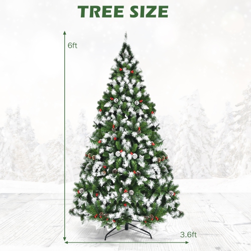 Gymax 6 FT Pre-lit Snow Sprayed Christmas Tree Artificial Xmas Tree w/ 8 Lighting Modes