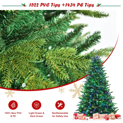 Gymax 8 FT Pre-lit Artificial Christmas Tree w/ APP Control & 15 Lighting Modes