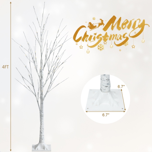 Gymax 4 FT Pre-lit White Birch Tree Artificial Twig Birch Tree Christmas Decor