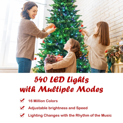 Gymax 7 FT Pre-lit Artificial Christmas Tree w/ APP Control & 15 Lighting Modes