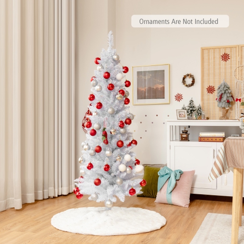 Gymax 5 FT Artificial Pencil White Christmas Tree Leafy Unlit Slim Xmas Tree