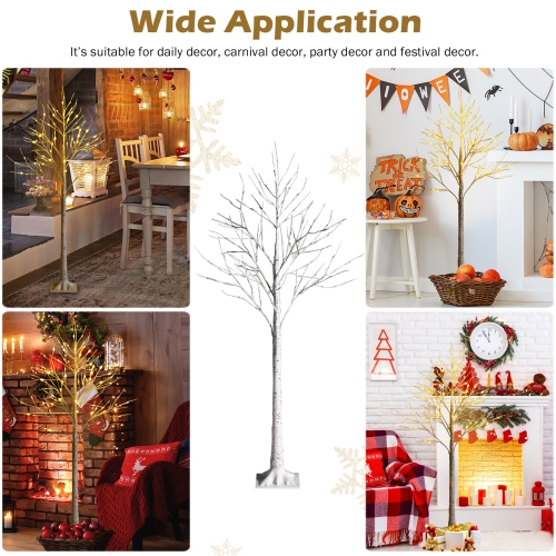 Gymax 5 FT Pre-lit White Birch Tree Artificial Twig Birch Tree Christmas Decor