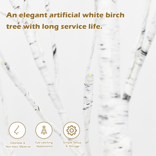 Gymax 5 FT Pre-lit White Birch Tree Artificial Twig Birch Tree Christmas Decor