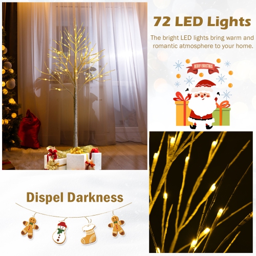 Gymax 5 FT Pre-lit White Birch Tree Artificial Twig Birch Tree Christmas Decor