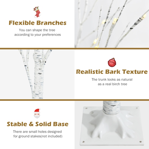 Gymax 5 FT Pre-lit White Birch Tree Artificial Twig Birch Tree Christmas Decor