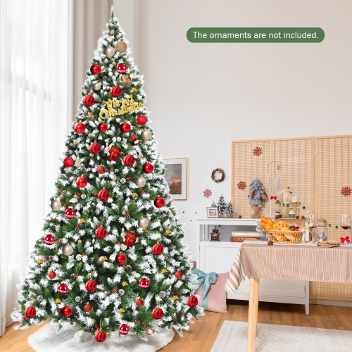 Gymax 9 FT Pre-lit Snow Sprayed Christmas Tree Artificial Xmas Tree w/ 8 Lighting Modes