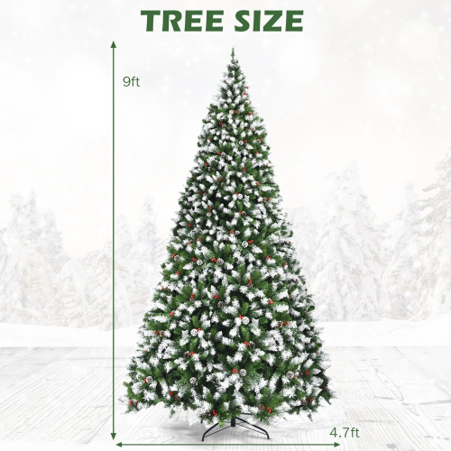 Gymax 9 FT Pre-lit Snow Sprayed Christmas Tree Artificial Xmas Tree w/ 8 Lighting Modes