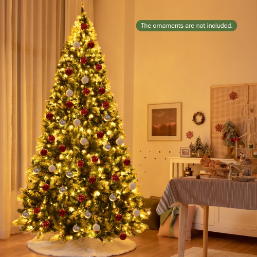 Gymax 9 FT Pre-lit Snow Sprayed Christmas Tree Artificial Xmas Tree w/ 8 Lighting Modes