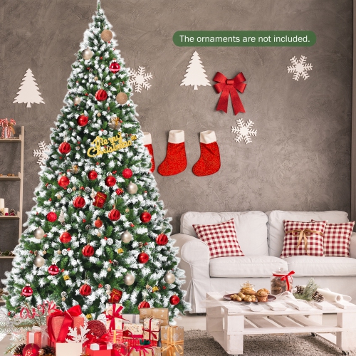 Gymax 9 FT Pre-lit Snow Sprayed Christmas Tree Artificial Xmas Tree w/ 8 Lighting Modes