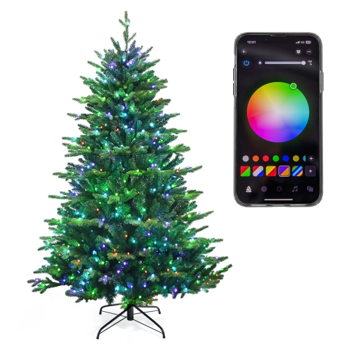 GYMAX  6 Ft Pre-Lit Artificial Christmas Tree W/ App Control & 15 Lighting Modes