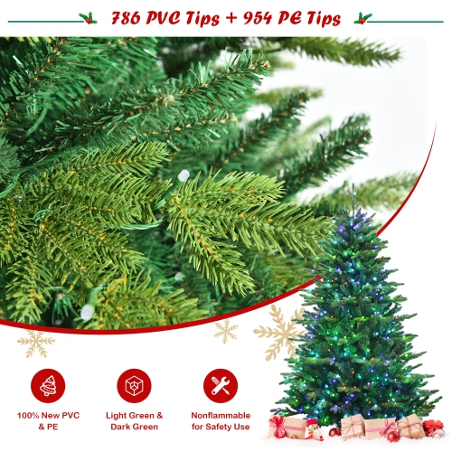 Gymax 6 FT Pre-lit Artificial Christmas Tree w/ APP Control & 15 Lighting Modes