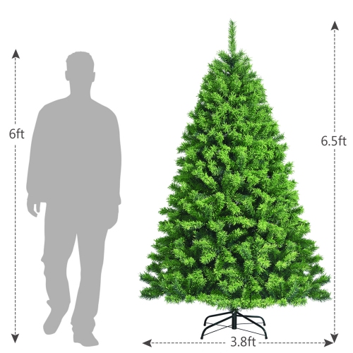 Gymax 6.5 FT Verdant Artificial Christmas Tree Hinged Green Flocked Xmas Tree