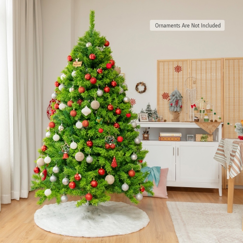 Gymax 6.5 FT Verdant Artificial Christmas Tree Hinged Green Flocked Xmas Tree