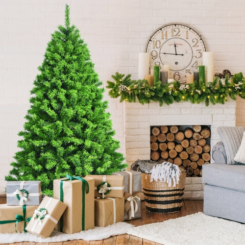 Gymax 6.5 FT Verdant Artificial Christmas Tree Hinged Green Flocked Xmas Tree