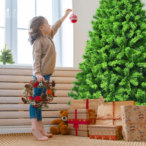 Gymax 6.5 FT Verdant Artificial Christmas Tree Hinged Green Flocked Xmas Tree