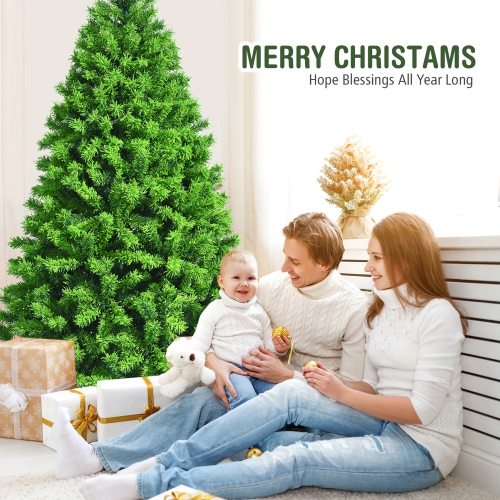 Gymax 6.5 FT Verdant Artificial Christmas Tree Hinged Green Flocked Xmas Tree