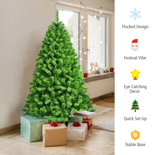 Gymax 6.5 FT Verdant Artificial Christmas Tree Hinged Green Flocked Xmas Tree