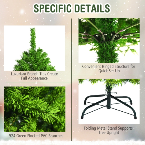 Gymax 6.5 FT Verdant Artificial Christmas Tree Hinged Green Flocked Xmas Tree