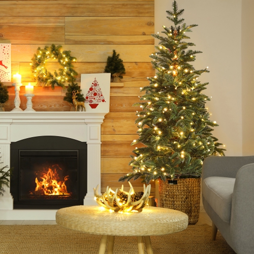 Gymax 6 FT Pre-Lit Artificial Slim Pencil Christmas Tree Faux-Pine Tree w/ LED lights