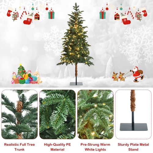 Gymax 6 FT Pre-Lit Artificial Slim Pencil Christmas Tree Faux-Pine Tree w/ LED lights