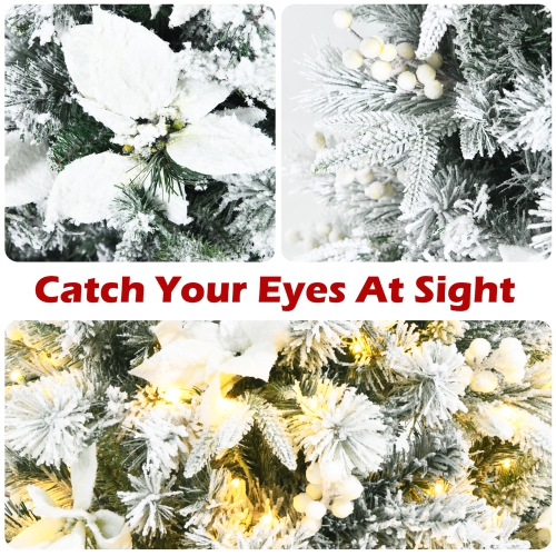 Gymax 6 FT Pre-Lit Artificial Snow-Flocked Christmas Tree Hinged Pencil Xmas Tree