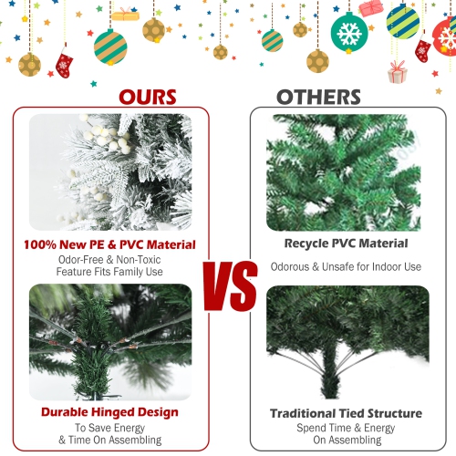 Gymax 6 FT Pre-Lit Artificial Snow-Flocked Christmas Tree Hinged Pencil Xmas Tree