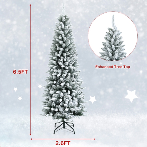 Gymax 6.5 FT Artificial Slim Christmas Tree Unlit Snow-Flocked Xmas Pencil Tree