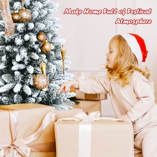 Gymax 6.5 FT Artificial Slim Christmas Tree Unlit Snow-Flocked Xmas Pencil Tree