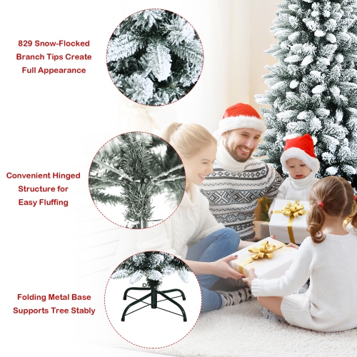 Gymax 6.5 FT Artificial Slim Christmas Tree Unlit Snow-Flocked Xmas Pencil Tree