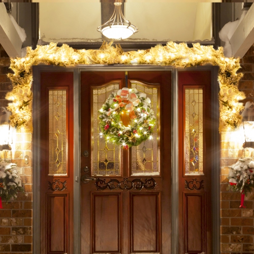 Gymax 9 FT Pre-Lit Artificial Flocked Christmas Garland w/ 50 LED Lights & Timer