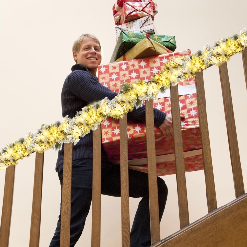 Gymax 9 FT Pre-Lit Artificial Flocked Christmas Garland w/ 50 LED Lights & Timer