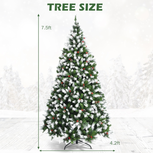 Gymax 7.5 FT Pre-lit Snow Sprayed Christmas Tree Artificial Xmas Tree w/ 8 Lighting Modes