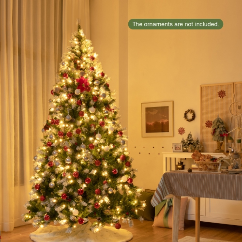 Gymax 7.5 FT Pre-lit Snow Sprayed Christmas Tree Artificial Xmas Tree w/ 8 Lighting Modes