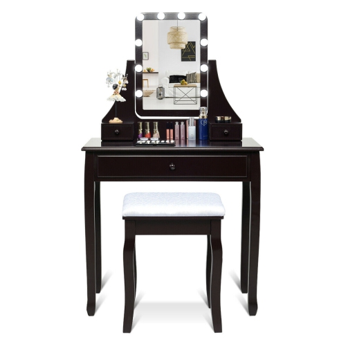 Topbuy Make-Up Vanity Table Dresser Set w/LED Light & Padded Stool Brown