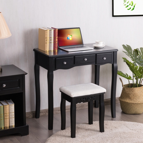 Topbuy Vanity Table Makeup Dresser Desk w/LED Light Drawers & Stool Black