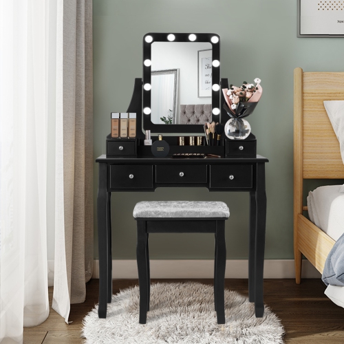 Topbuy Detachable Vanity Table Set Makeup Table with Mirror &Cushioned Stool White/Black/Brown