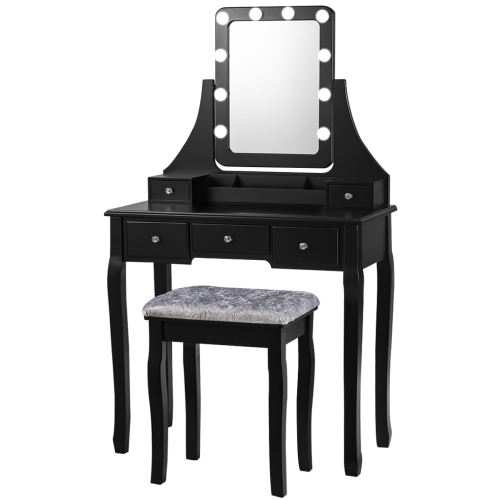 Topbuy Detachable Vanity Table Set Makeup Table with Mirror &Cushioned Stool White/Black/Brown