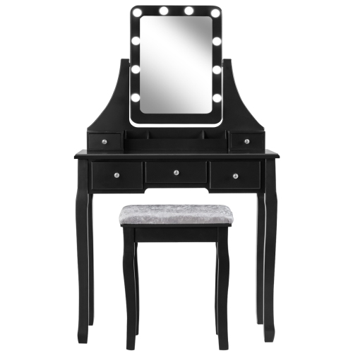 Topbuy Detachable Vanity Table Set Makeup Table with Mirror &Cushioned Stool White/Black/Brown