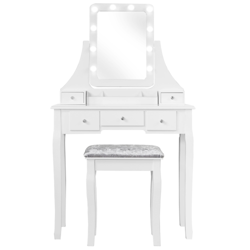 Topbuy Detachable Vanity Table Set Makeup Table with Mirror &Cushioned Stool White/Black/Brown